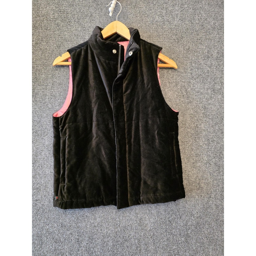 Vintage Ralph Lauren Vest Womens Small Black Velvet Quilted Zip Puffer Hong Kong